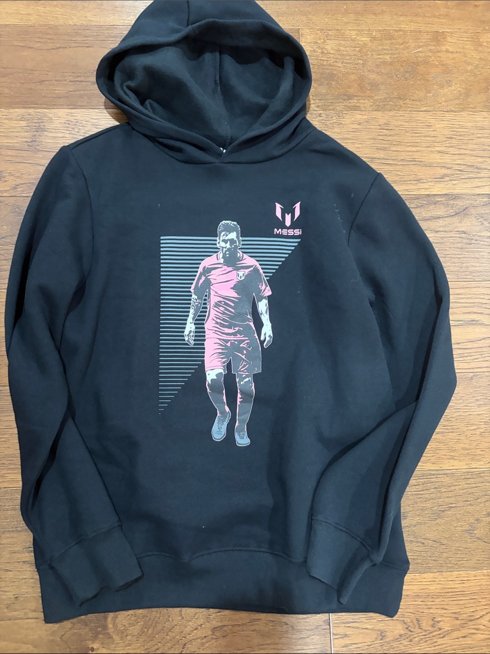 Black Kids Hoodie with Pink Graphic - Messi Logo Pullover